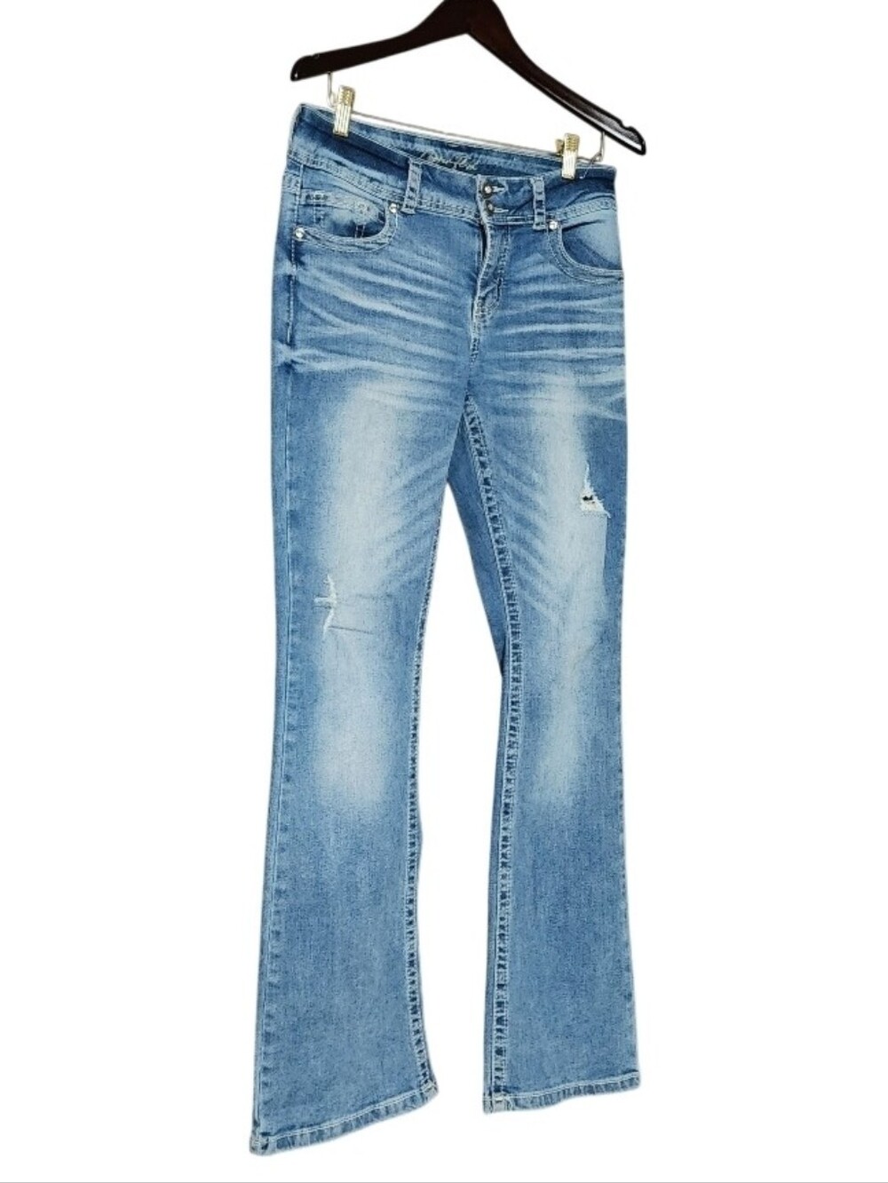 Women's Light Blue Distressed Flare Jeans